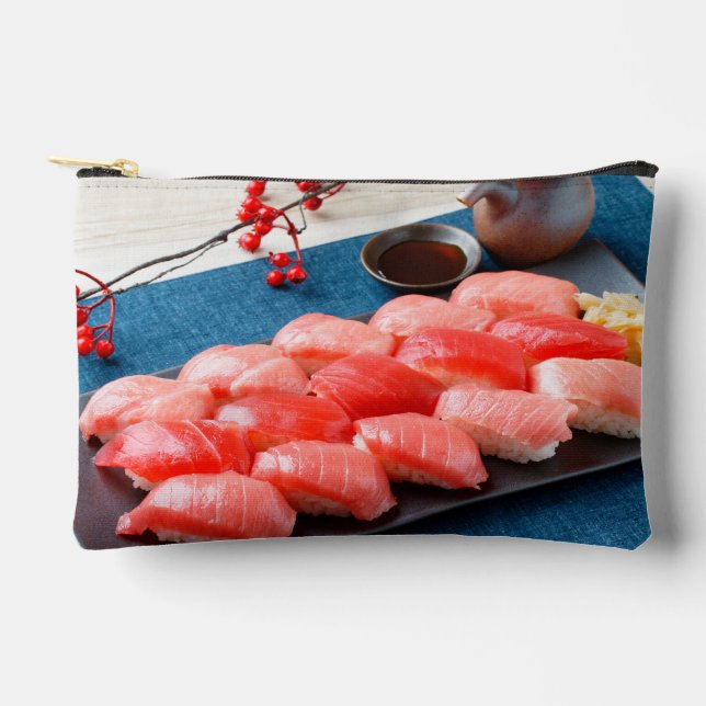Bolsito Accesorio Pequeño Tuna Parade Pouch – Elegant Sushi Design (Anverso)
