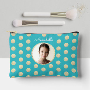 Bolsito Accesorio Pequeño Turquesa Moderna Glitter Dorado Círculo Escritura 