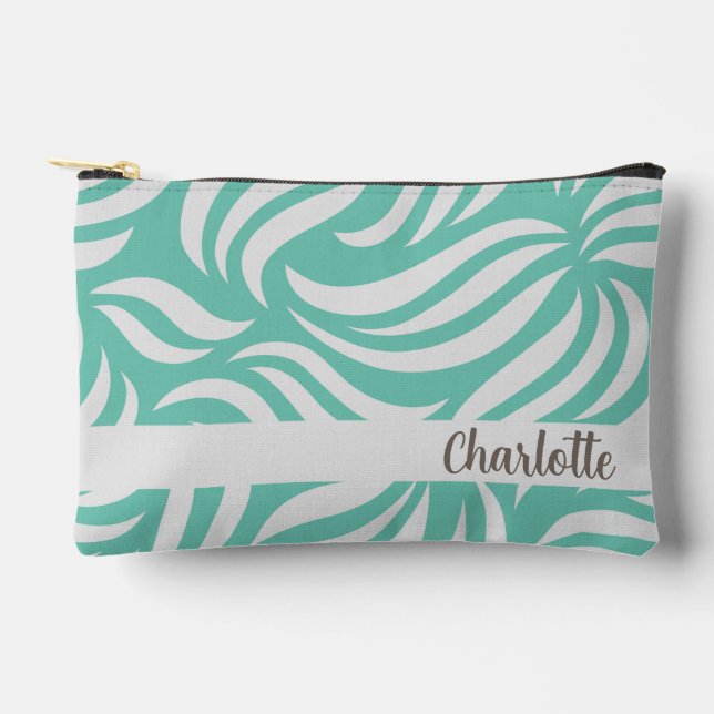Bolsito Accesorio Pequeño Turquoise Blue Modern Foliage Beachy Name (Anverso)