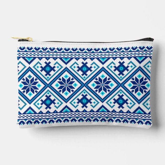 Bolsito Accesorio Pequeño Ukrainian traditional vushuvanka folk pattern blue (Anverso)