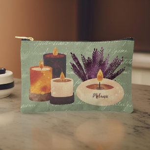Bolsito Accesorio Pequeño Velas moradas de spa y monograma de aceitunas de l