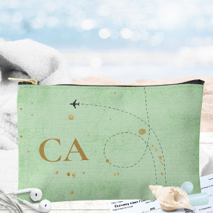 Bolsito Accesorio Pequeño Viaje Mínimo Monograma Dorado Sage Green Airplane