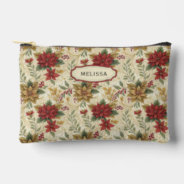 Bolsito Accesorio Pequeño Vintage Elegante Red & Gold Poinsettia Floral Gran