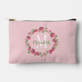 Bolsito Accesorio Pequeño Vintage Floral Rosa Rosa rosa Wreath Monograma