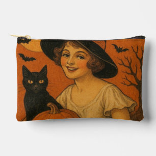 Bolsito Accesorio Pequeño Vintage/retro Feliz bruja de Halloween, gato, cala