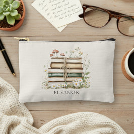 Bolsito Accesorio Pequeño Watercolor Flowers Vintage Books Personalized