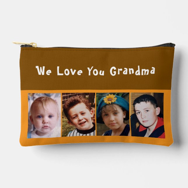 Bolsito Accesorio Pequeño We love you grandma 4 photo brown orange (Anverso)