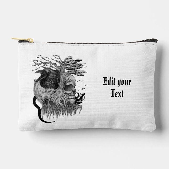 Bolsito Accesorio Pequeño Wolf y Raven con el cráneo (Anverso)