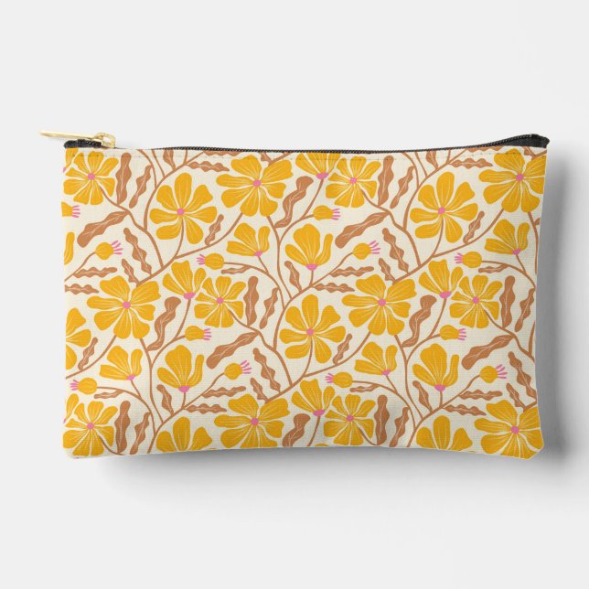 Bolsito Accesorio Pequeño Yellow Mid-Century Modern Floral Pattern (Anverso)