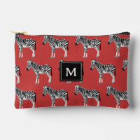 Zebra Exótico Patrón Animal Profundo Monograma roj