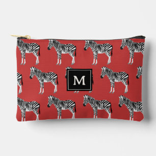 Bolsito Accesorio Pequeño Zebra Exótico Patrón Animal Profundo Monograma roj