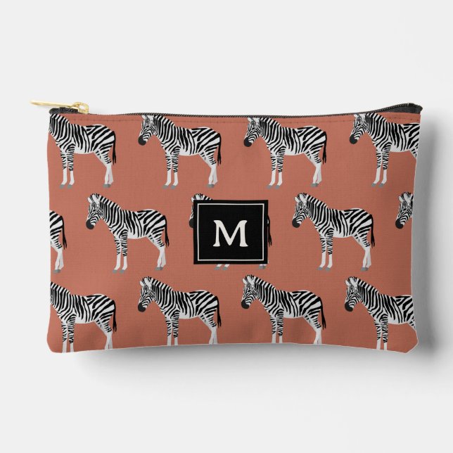 Bolsito Accesorio Pequeño Zebra Patrón animal exótico Terracotta Monograma (Anverso)