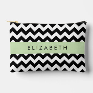 Bolsito Accesorio Pequeño Zigzag negro y blanco, patrón de cheurón, nombre