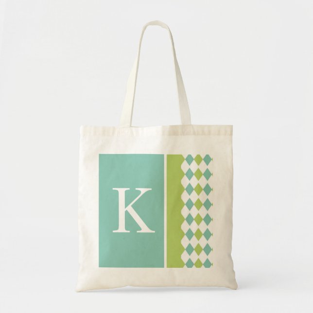 Bolso azul y verde del monograma del diamante (Frente)