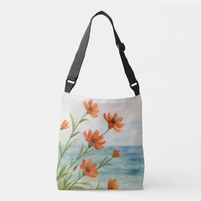 Bolso bandolera estilo playero con flores  (Anverso)