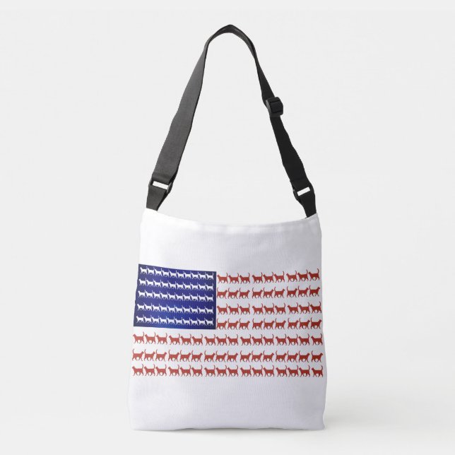 Bolso Cruzado 4 de julio Bandera del gato Rojo Blanco y Azul (Anverso)