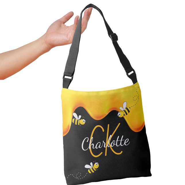 Bolso Cruzado Abejas de burbujas miel goteando monograma dorado  (Subido por el creador)