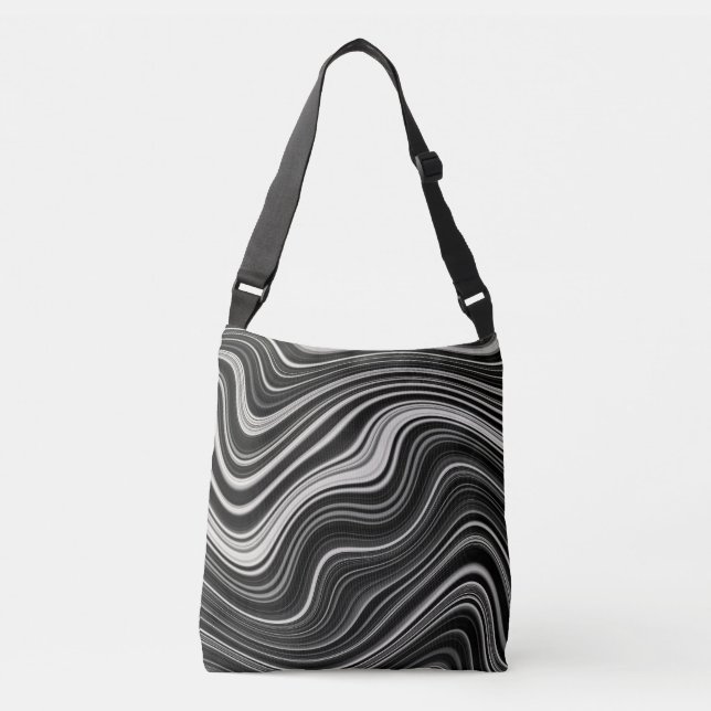 Bolso Cruzado Abstracción de onda de cebra blanca y negra (Anverso)