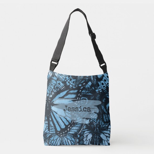 Bolso Cruzado Abstract Grunge Blue Butterfly Art Personalised (Anverso)