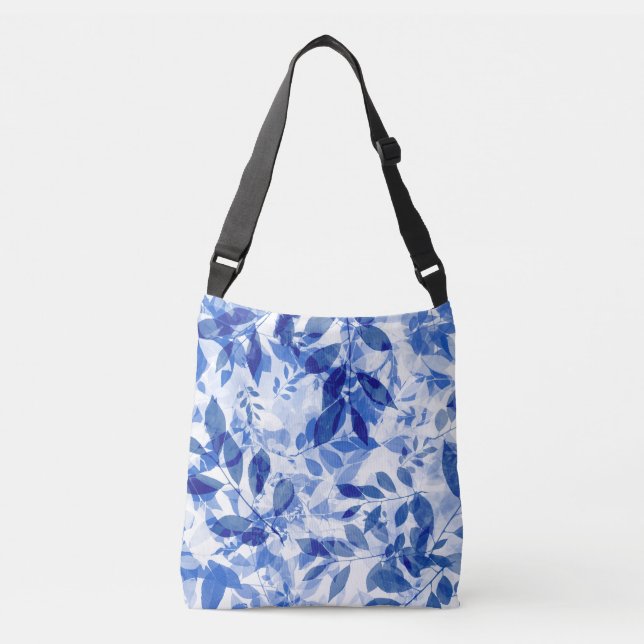 Bolso Cruzado Abstracto de hojas azules y blancas (Anverso)