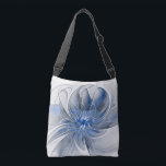 Bolso Cruzado Abstracto Flor de arte fractal de color gris azul<br><div class="desc">Una flor de fantasía única con tonos azules y grises,  abstractos y elegantes. Diseñar para tu bolso de cuerpo cruzado y más.</div>