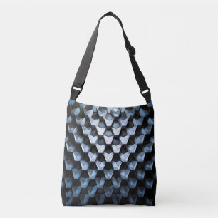 Bolso Cruzado Abstracto Futurista Azul Geométrico Metálico