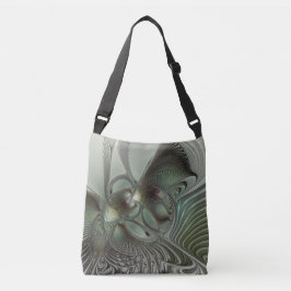 Bolso Cruzado Abstracto Olive Sage Green Grey Fractal Art Fantas