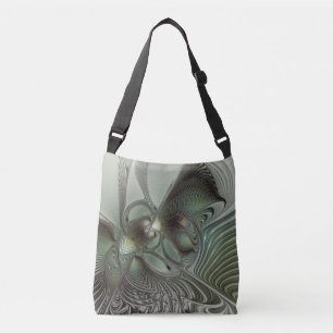 Bolso Cruzado Abstracto Olive Sage Green Grey Fractal Art Fantas
