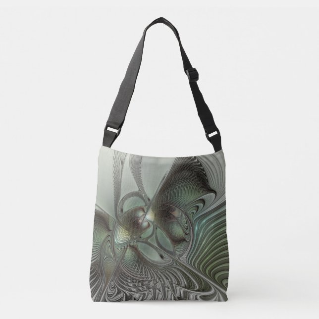 Bolso Cruzado Abstracto Olive Sage Green Grey Fractal Art Fantas (Anverso)
