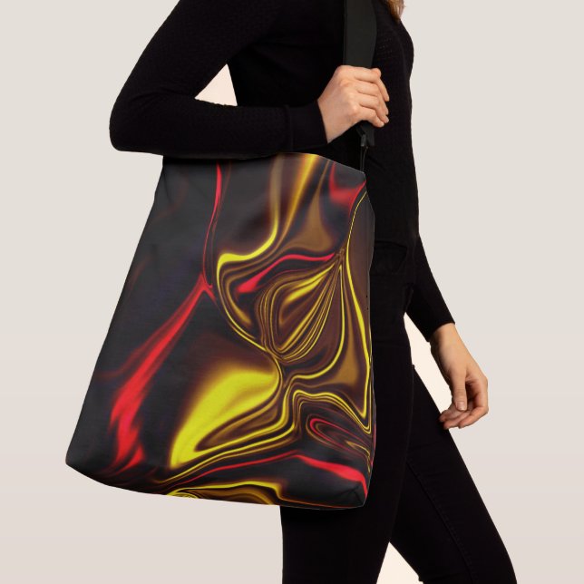 Bolso Cruzado Acos curvos dorados y rojos con partes oscuras (Detalle)