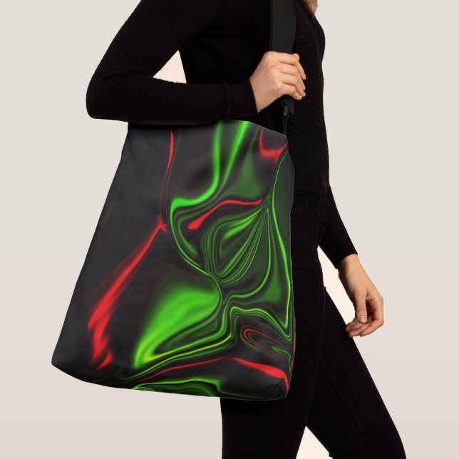 Bolso Cruzado Acos curvos verdes y rojos sobre fondo verde oscur (Detalle)
