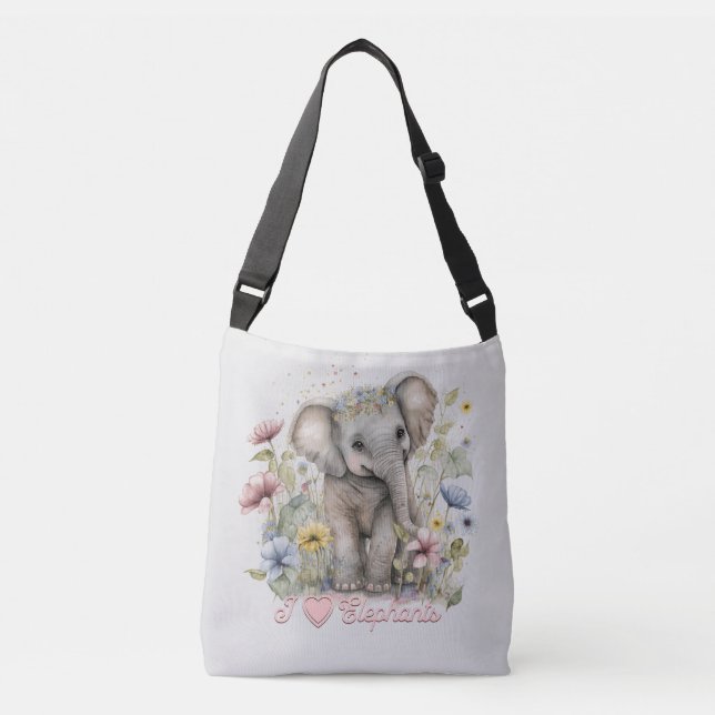 Bolso Cruzado Acuarela, amo a los elefantes (Anverso)