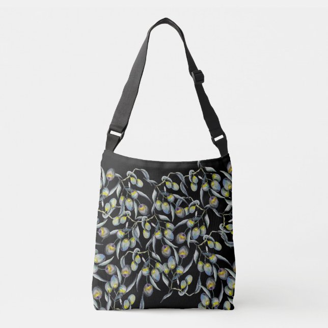 Bolso Cruzado Acuarela azul verde de oliva pintada a mano (Anverso)