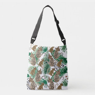 Bolso Cruzado Acuarela de jaguar gato verde botánico a mano
