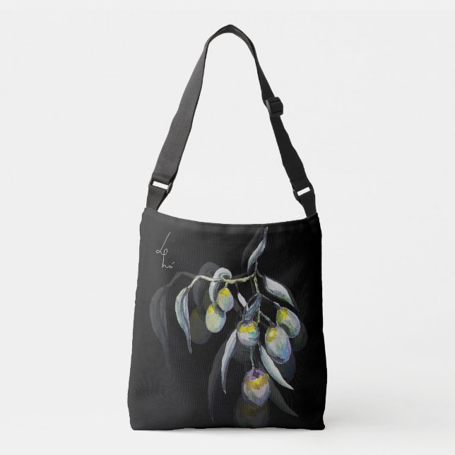 Bolso Cruzado Acuarela de oliva mágica pintada a mano (Anverso)