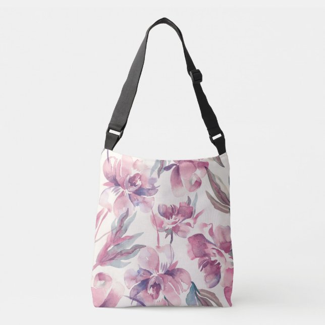 Bolso Cruzado acuarela de peonies: fondo floral sin fisuras. (Anverso)