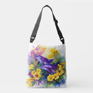 Bolso Cruzado Acuarela delfines océano flores tropicales