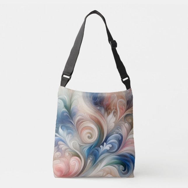 Bolso Cruzado Acuarela Fantasía Pastel Floral Azul & Crema (Anverso)
