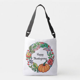 Bolso Cruzado Acuarela Hermosa guirnalda de calabaza con hojas