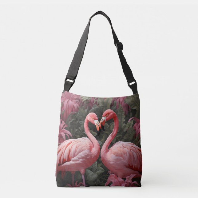 Bolso Cruzado Acuarela Romance de flamenco rosa tropical (Anverso)