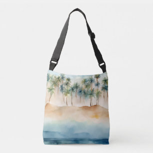 Bolso Cruzado Acuarela Tropical Beach Scene Palms Sand Ocean