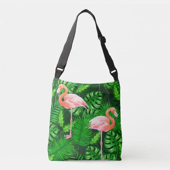 Bolso Cruzado acuarela tropical flamenca (Anverso)
