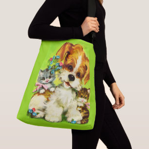 Bolso Cruzado adorable cachorro y gatitos sonrientes impresos