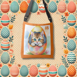 Bolso Cruzado Adorable Gatito de Pascua en un Huevo colorido