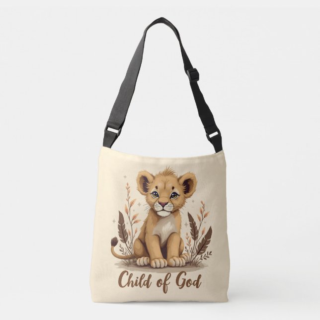 Bolso Cruzado Adorable Lion Cub Cita de Fe de Arte Cristiano (Anverso)