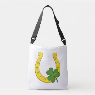 Bolso Cruzado Afortunada Herradura Dorada con Shamrock on White