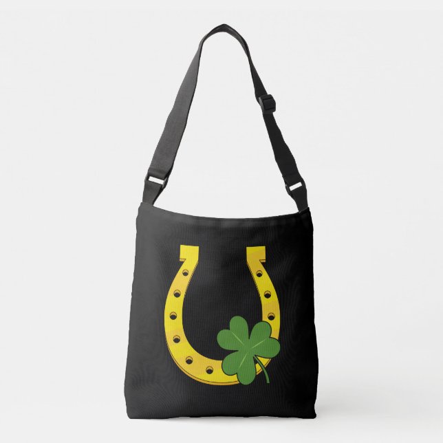 Bolso Cruzado Afortunado Horseheno de Oro con Shamrock en negro (Anverso)
