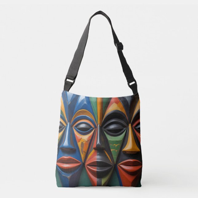 Bolso Cruzado African Tribal Masks Trio  Dynamic Symmetry   (Anverso)