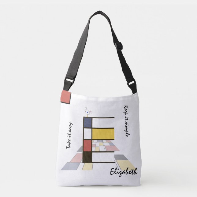 Bolso Cruzado Agradable Neoplasticismo Art Monograma. Letra E (Anverso)