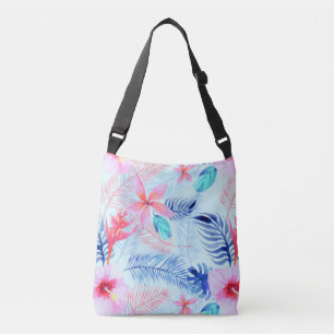 Bolso Cruzado Agradable patrón floral tropical rosado de Hibiscu